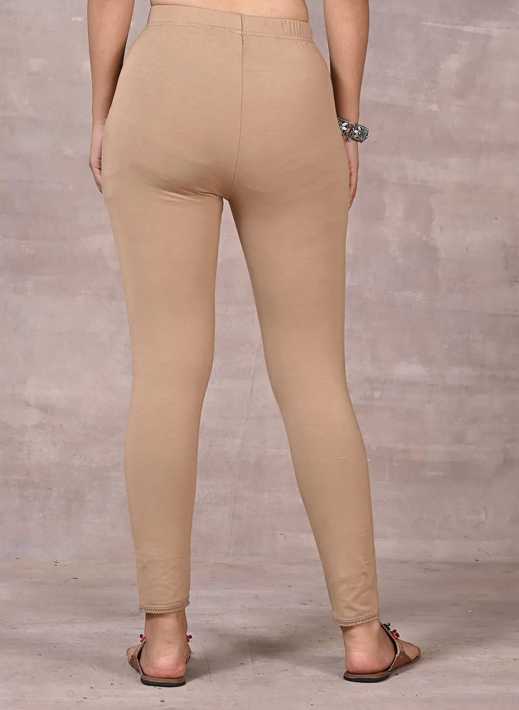 Beige Ankle Length Plain Legging