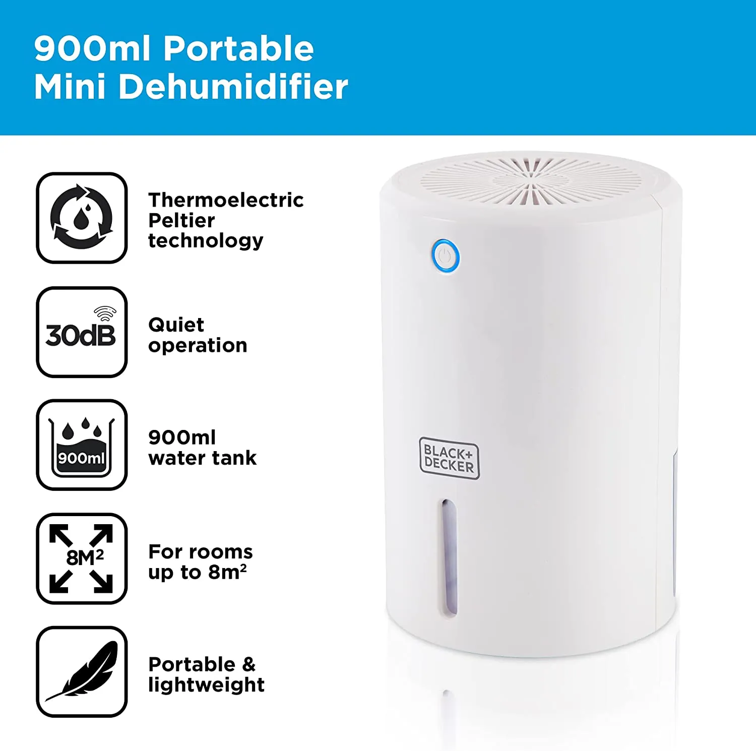 Black & Decker BXEH60001GB 900ml Portable Mini Dehumidifier White