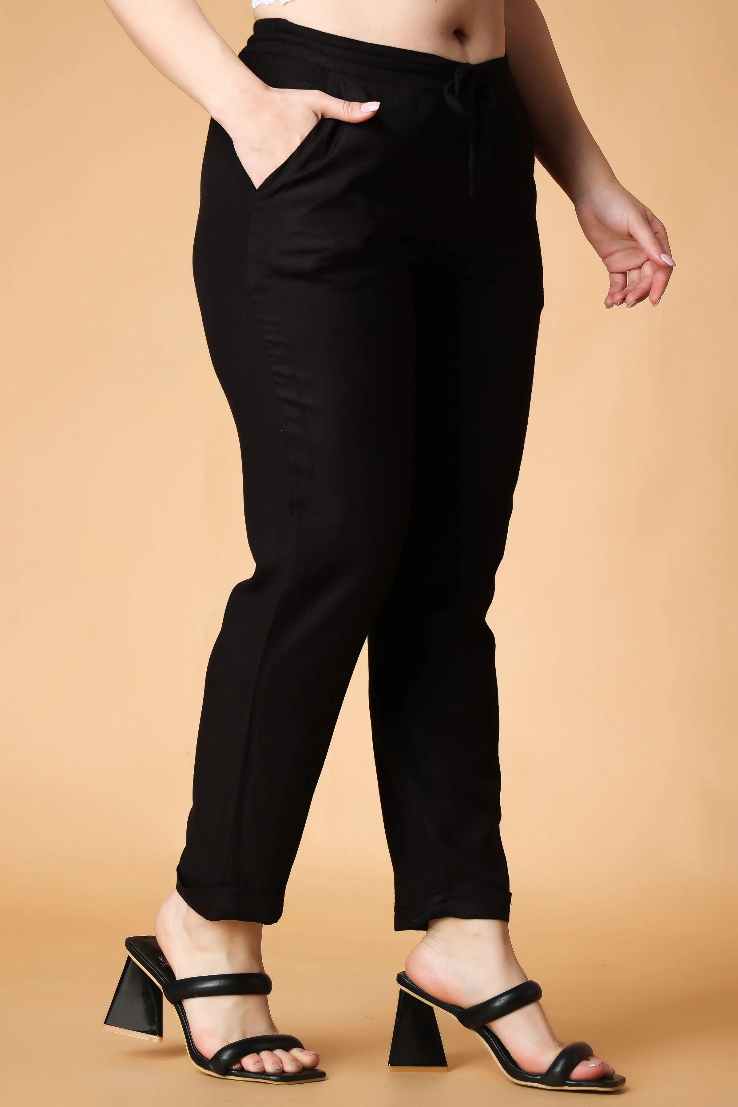 Black Solid Pants