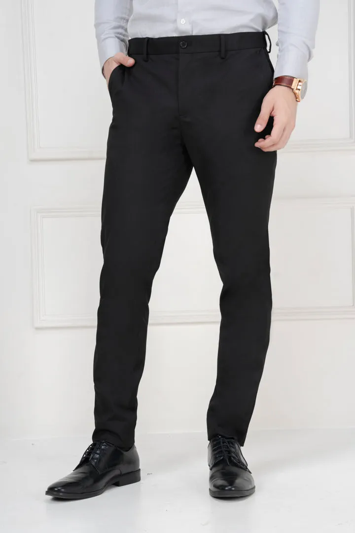 Black Water Repellant Slim Fit Formal Pants