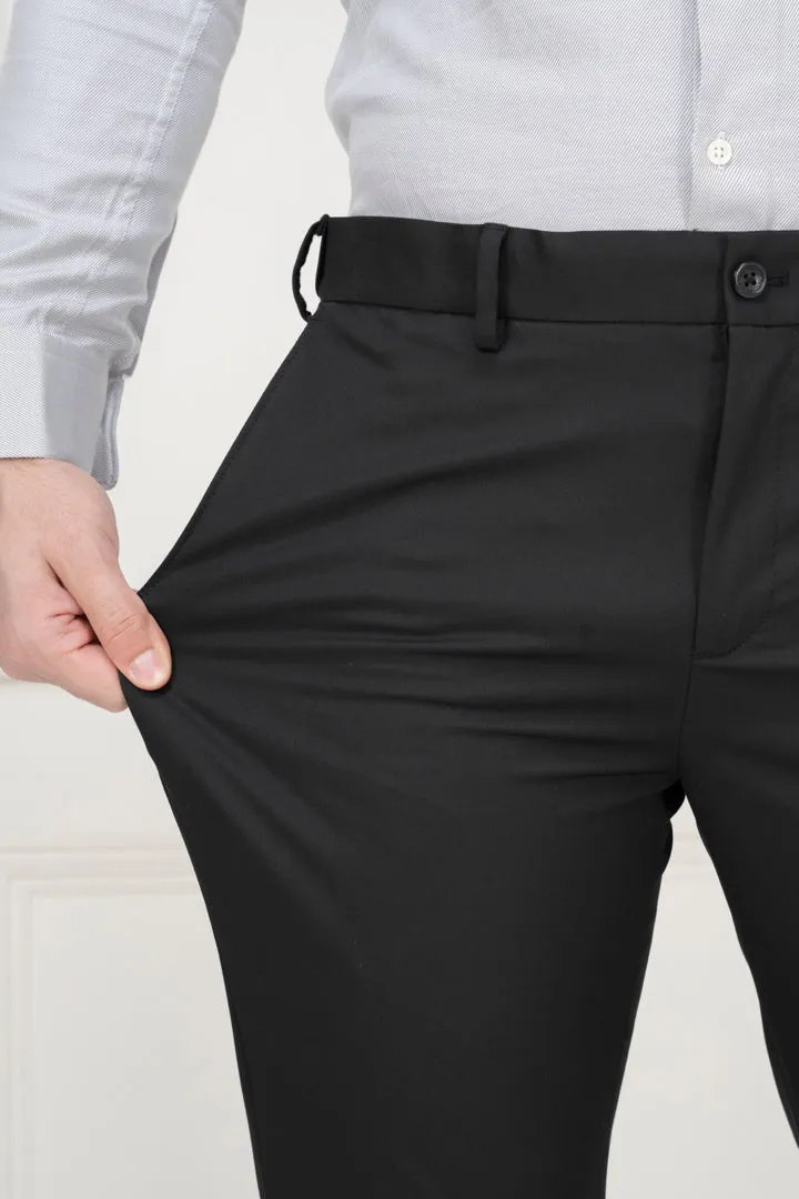 Black Water Repellant Slim Fit Formal Pants