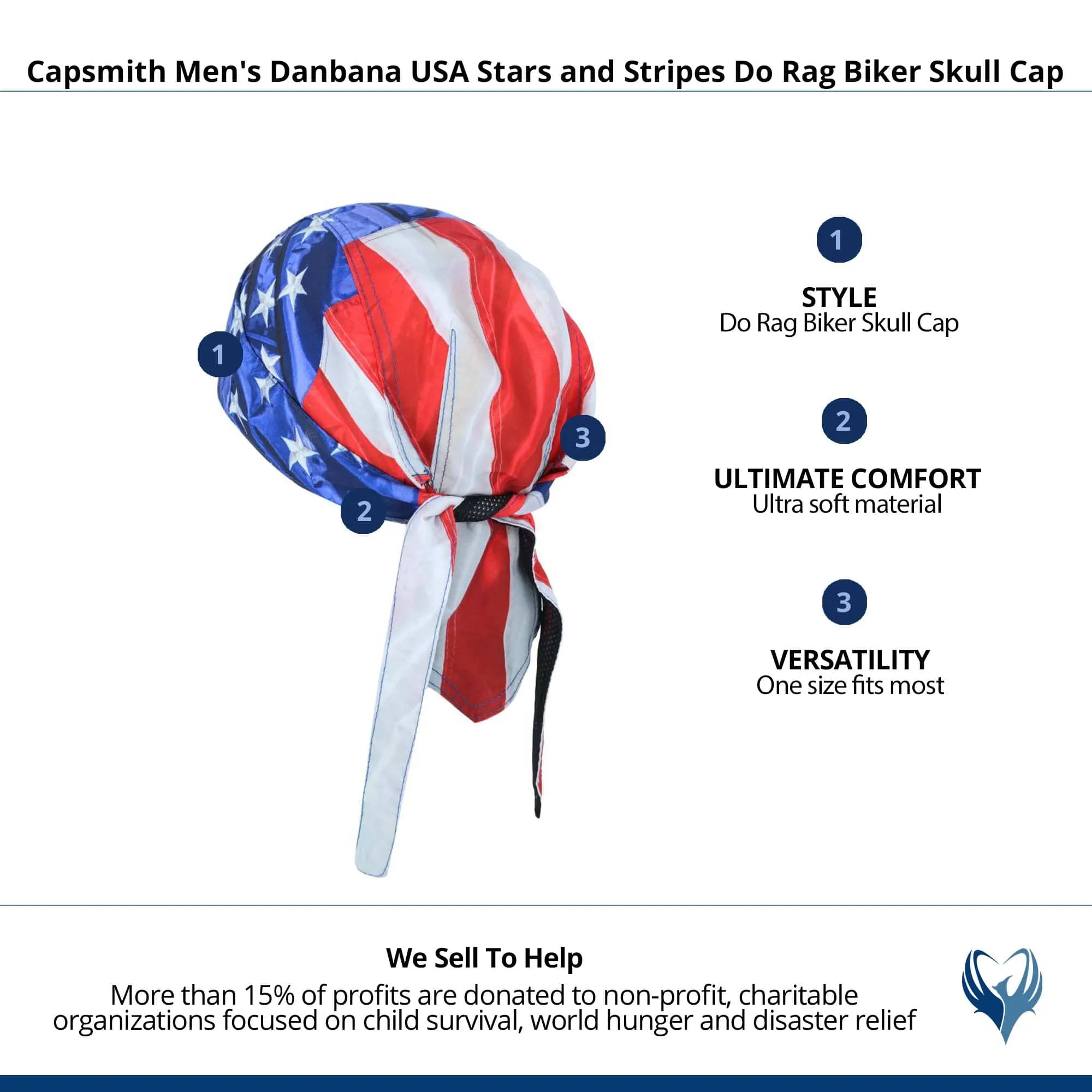 Capsmith Men's Danbana USA Stars and Stripes Do Rag Biker Skull Cap