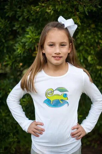 Girls Sun Protective Shirt-Chameleon  White