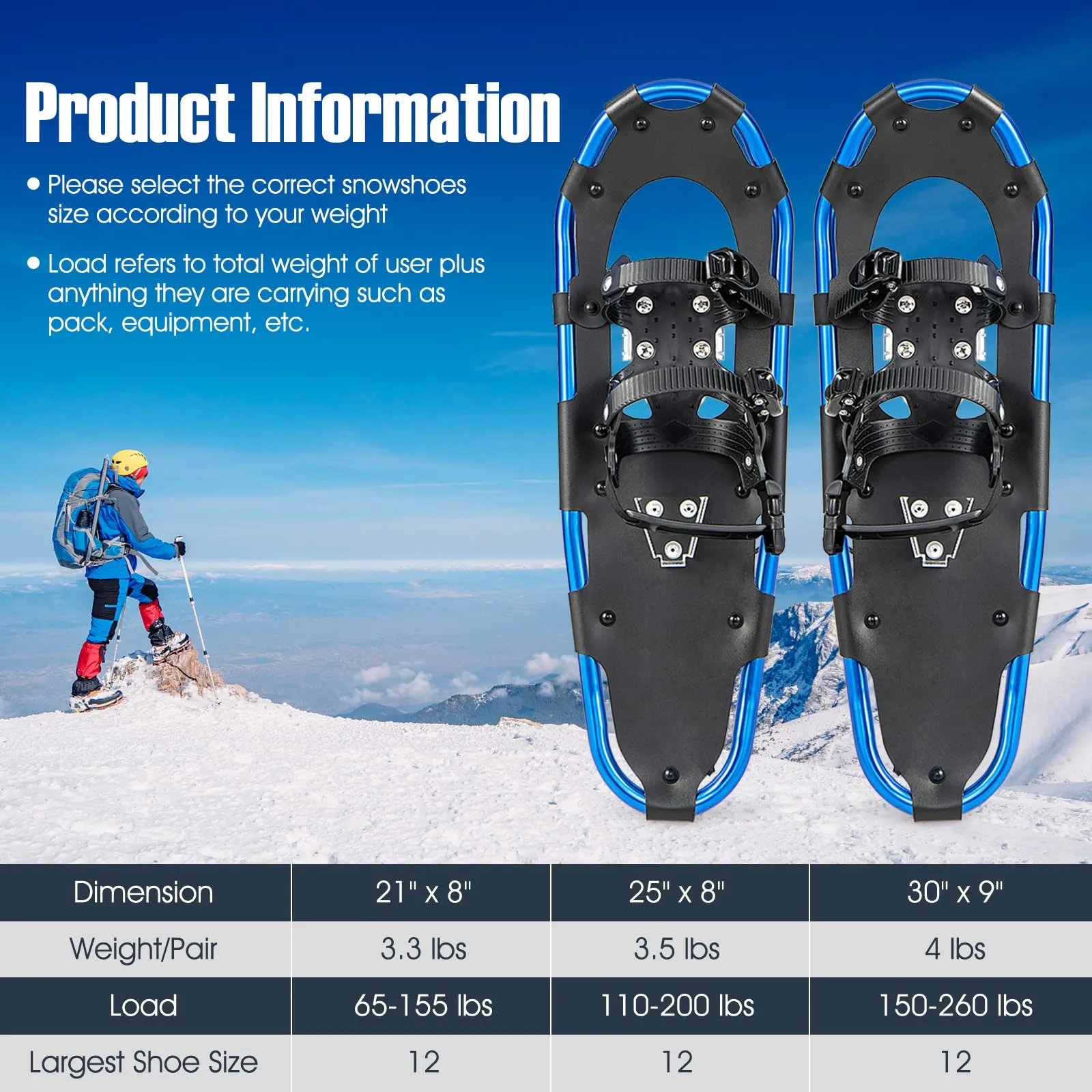 Goplus Snow Shoes for Men Women Youth Kids, Snow Mud Baskets Included, 21/ 25/ 30 Inches