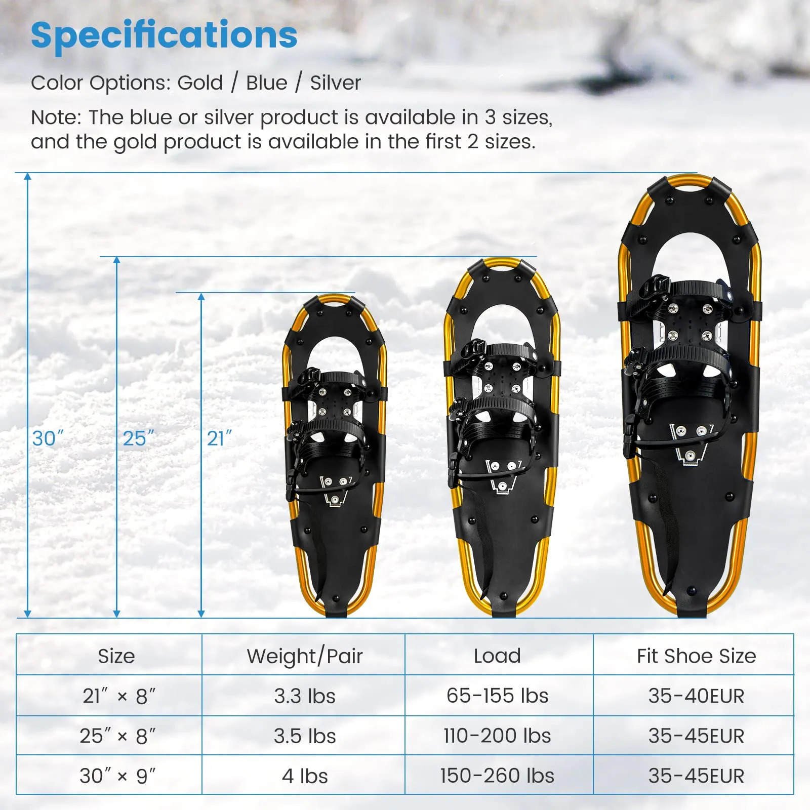 Goplus Snow Shoes for Men Women Youth Kids, Snow Mud Baskets Included, 21/ 25/ 30 Inches