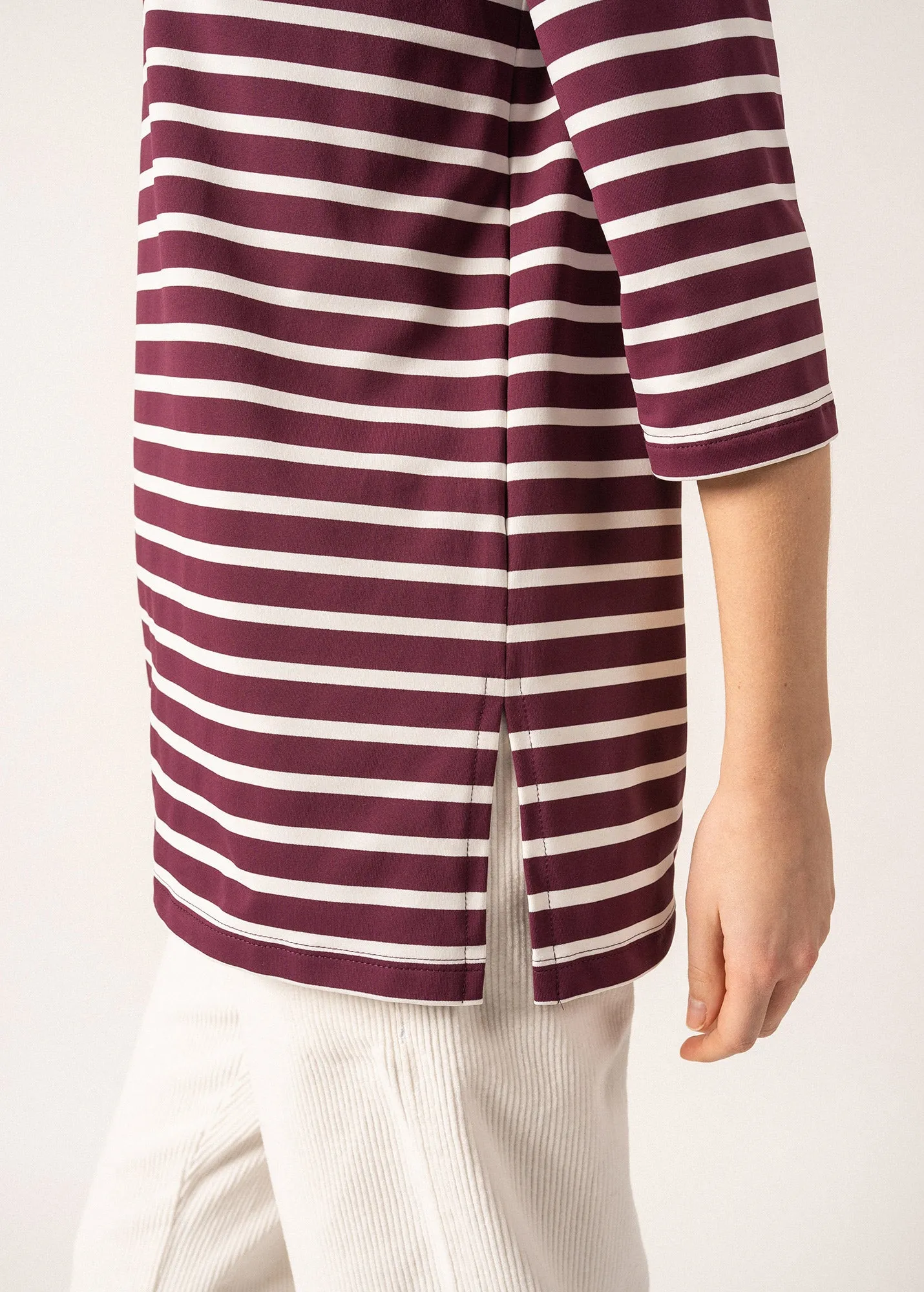 Phare boat neck striped sailor shirt - anti-UV, in jersey (PRUNE/ECUME)