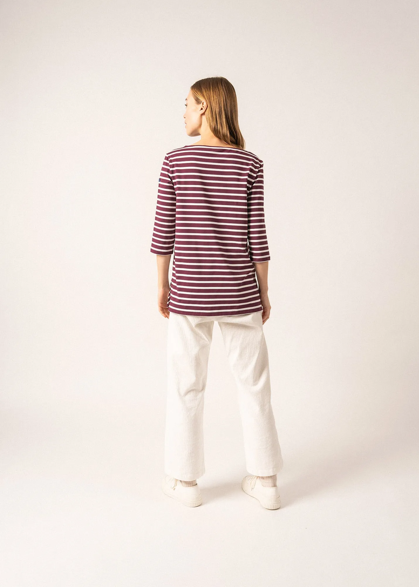 Phare boat neck striped sailor shirt - anti-UV, in jersey (PRUNE/ECUME)