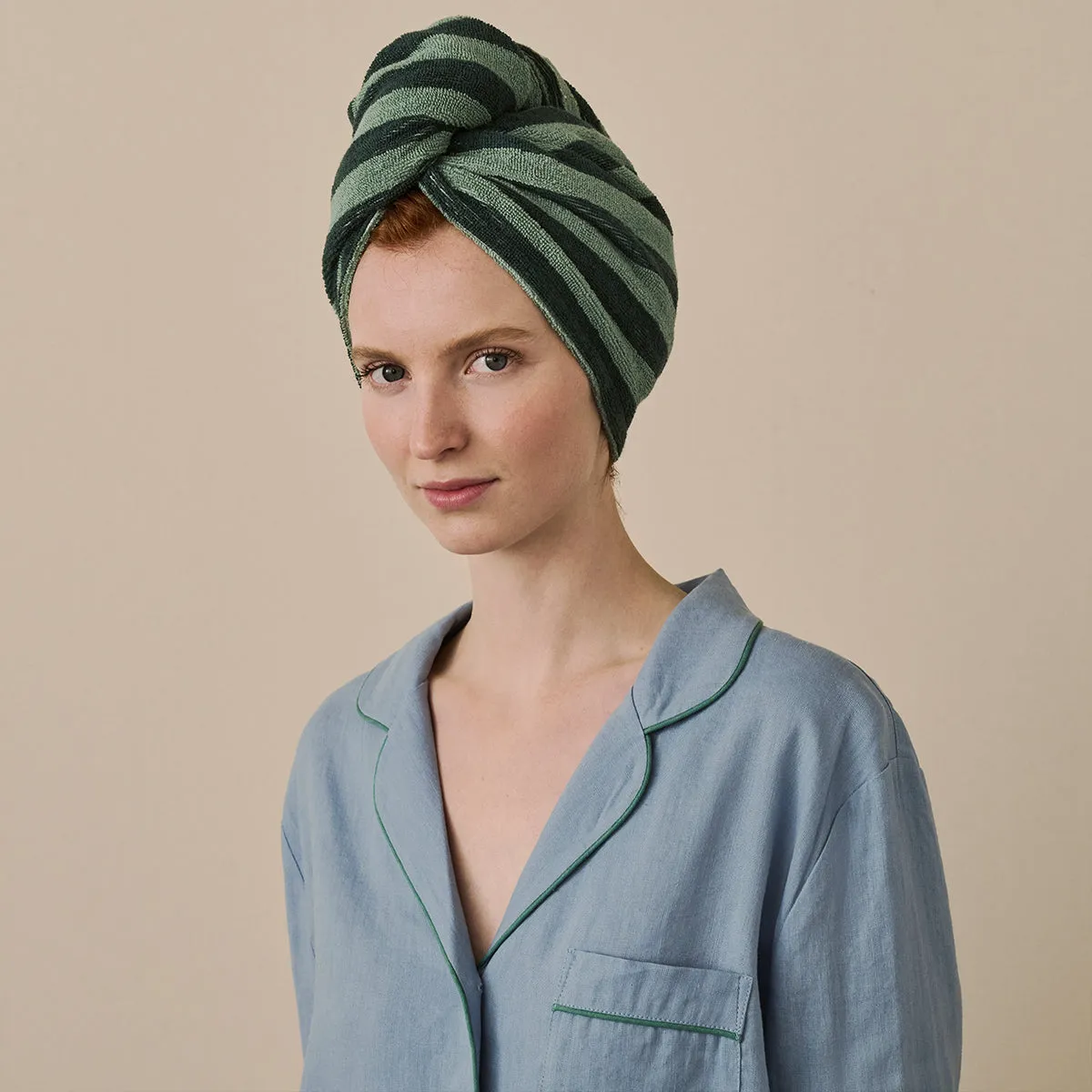 Pine Green Pembroke Stripe Cotton Hair Wrap