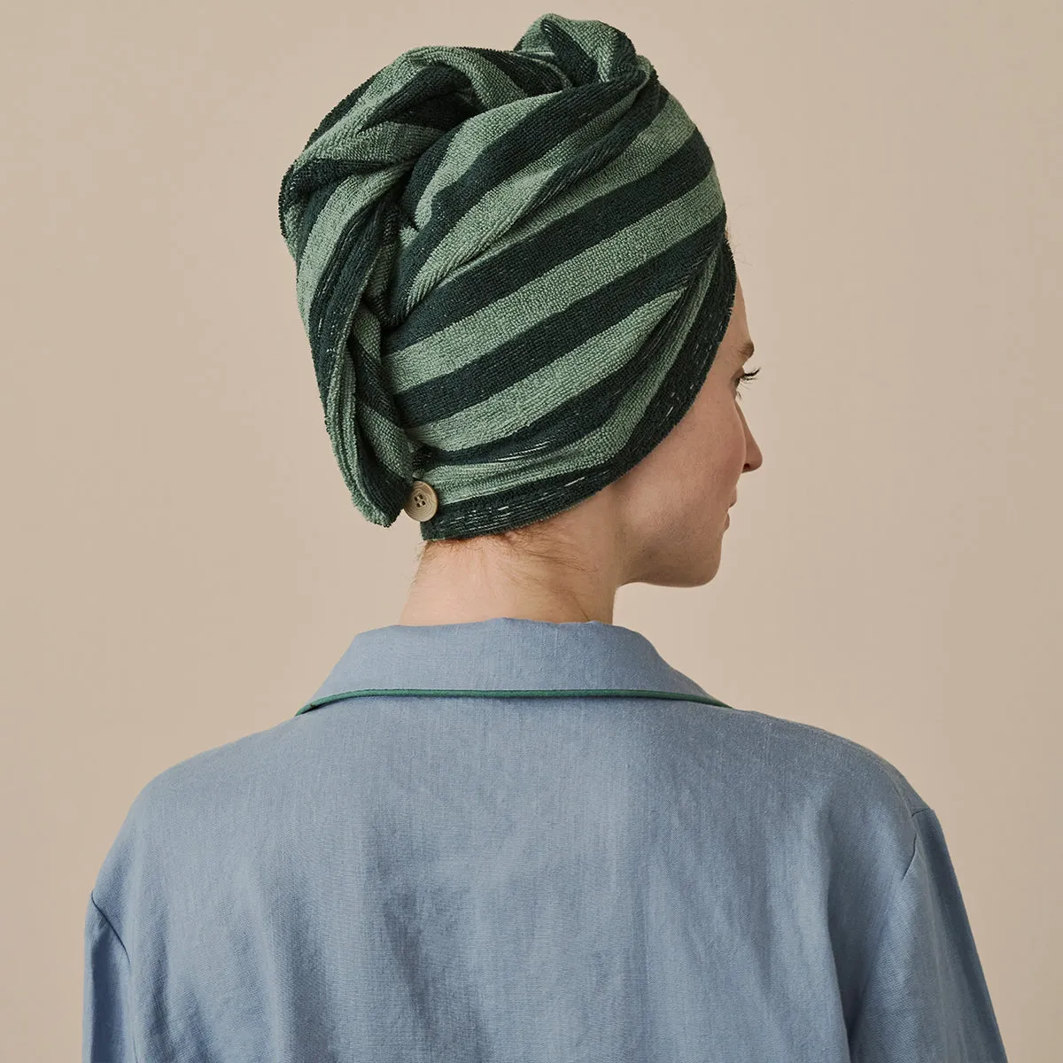 Pine Green Pembroke Stripe Cotton Hair Wrap