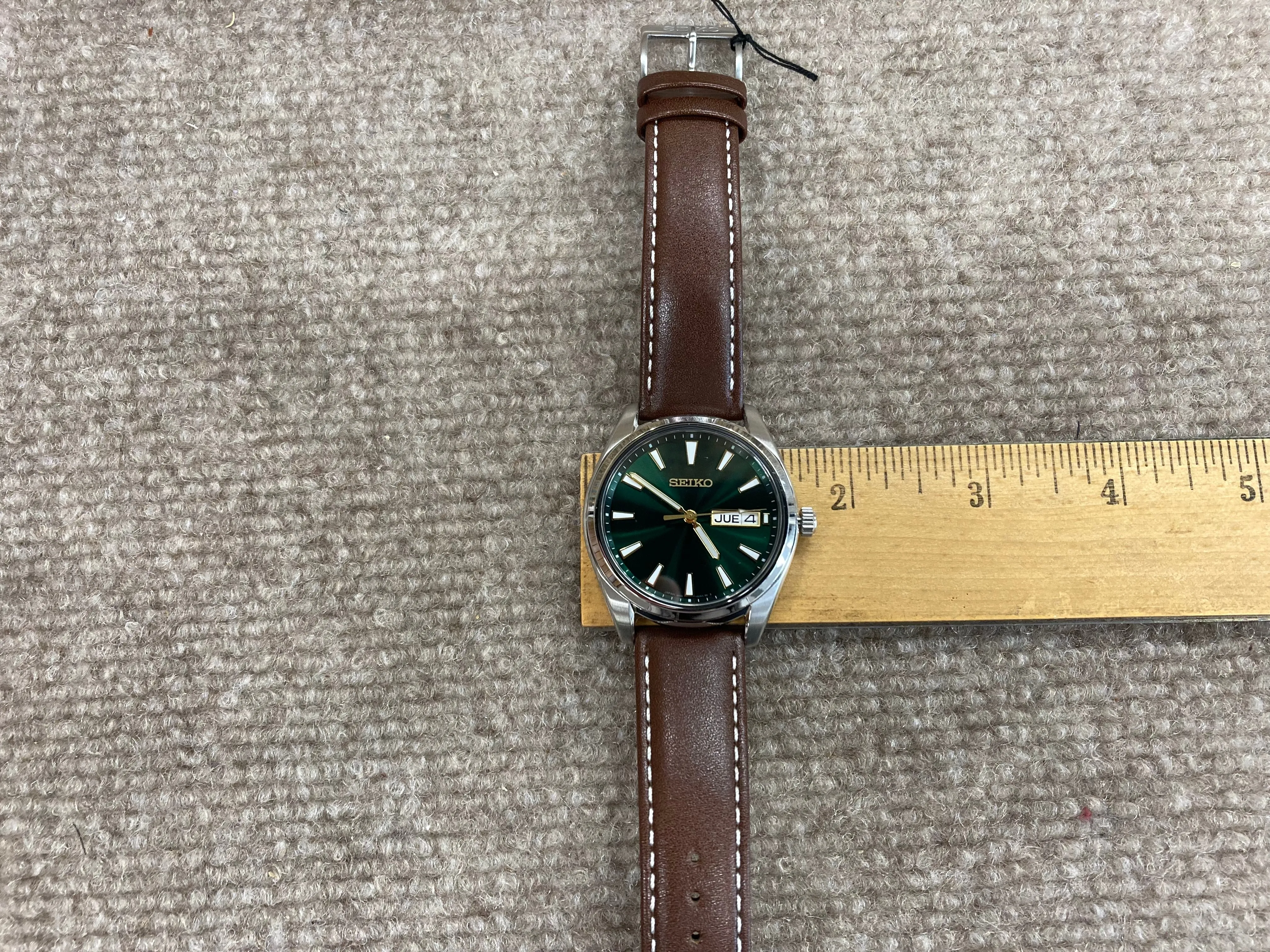 Seiko Watch Green Dial Leather Strap