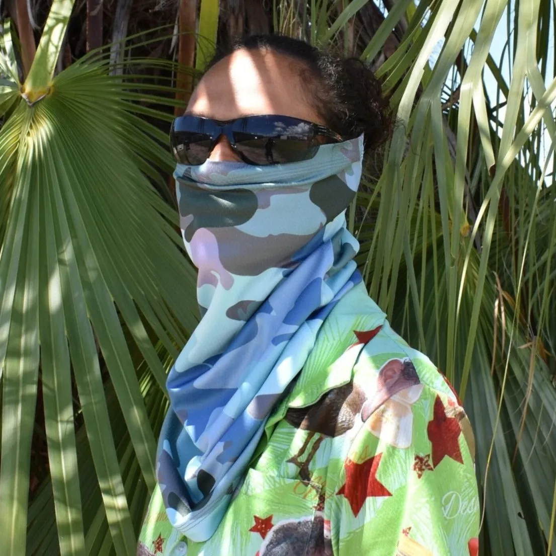 Sun Protective Outdoor Neck Scarf/ Face Mask - Aqua Camo