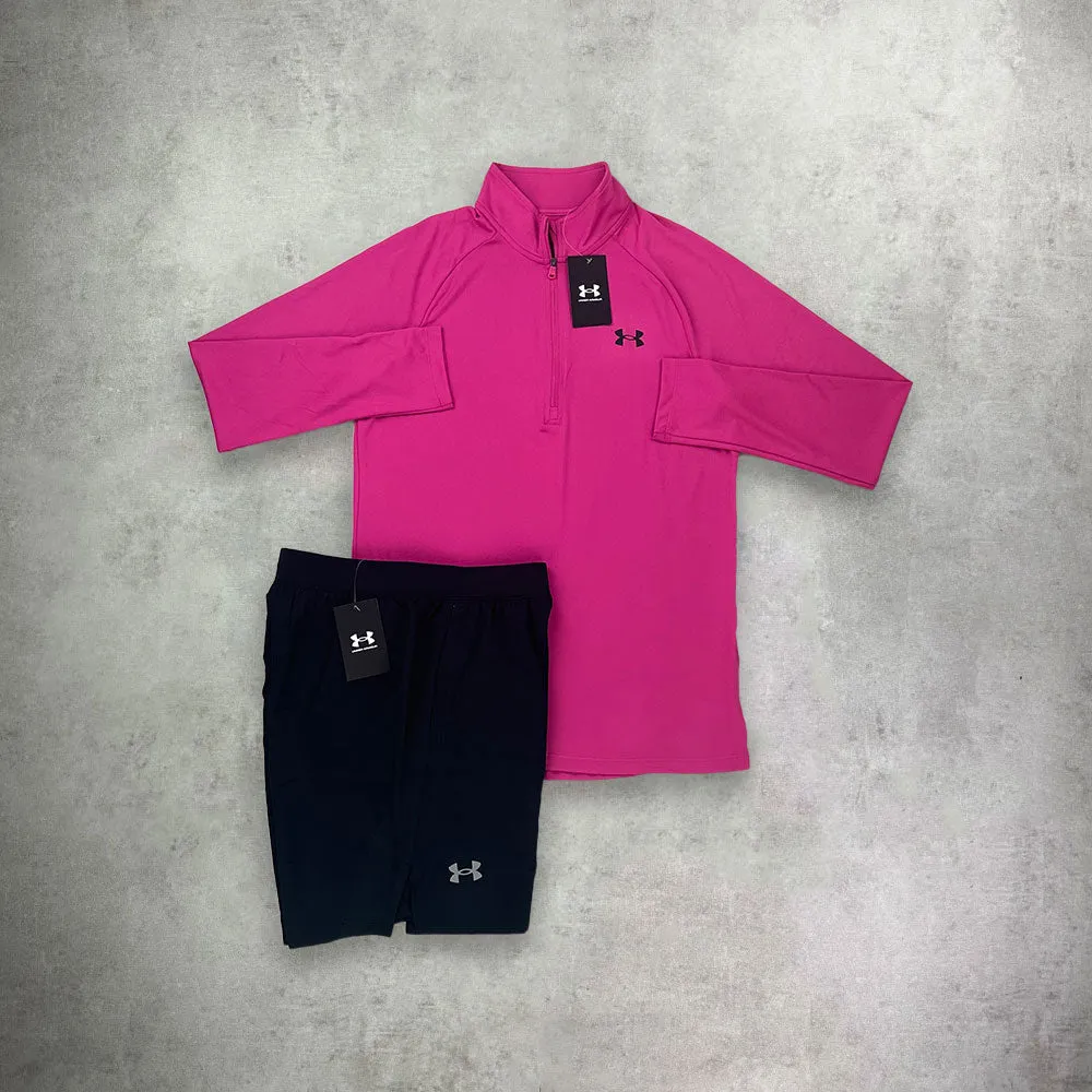 Under Armour Half Zip/ Shorts Set Pink/ Black